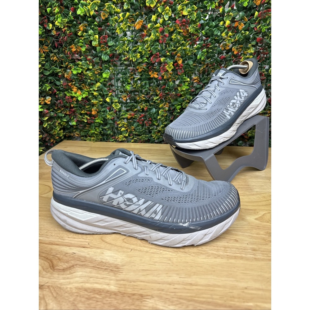 Hoka One One Bondi 7 Running Shoes Max Cushion Comfort‎ Sneaker Gray Men's 12.5